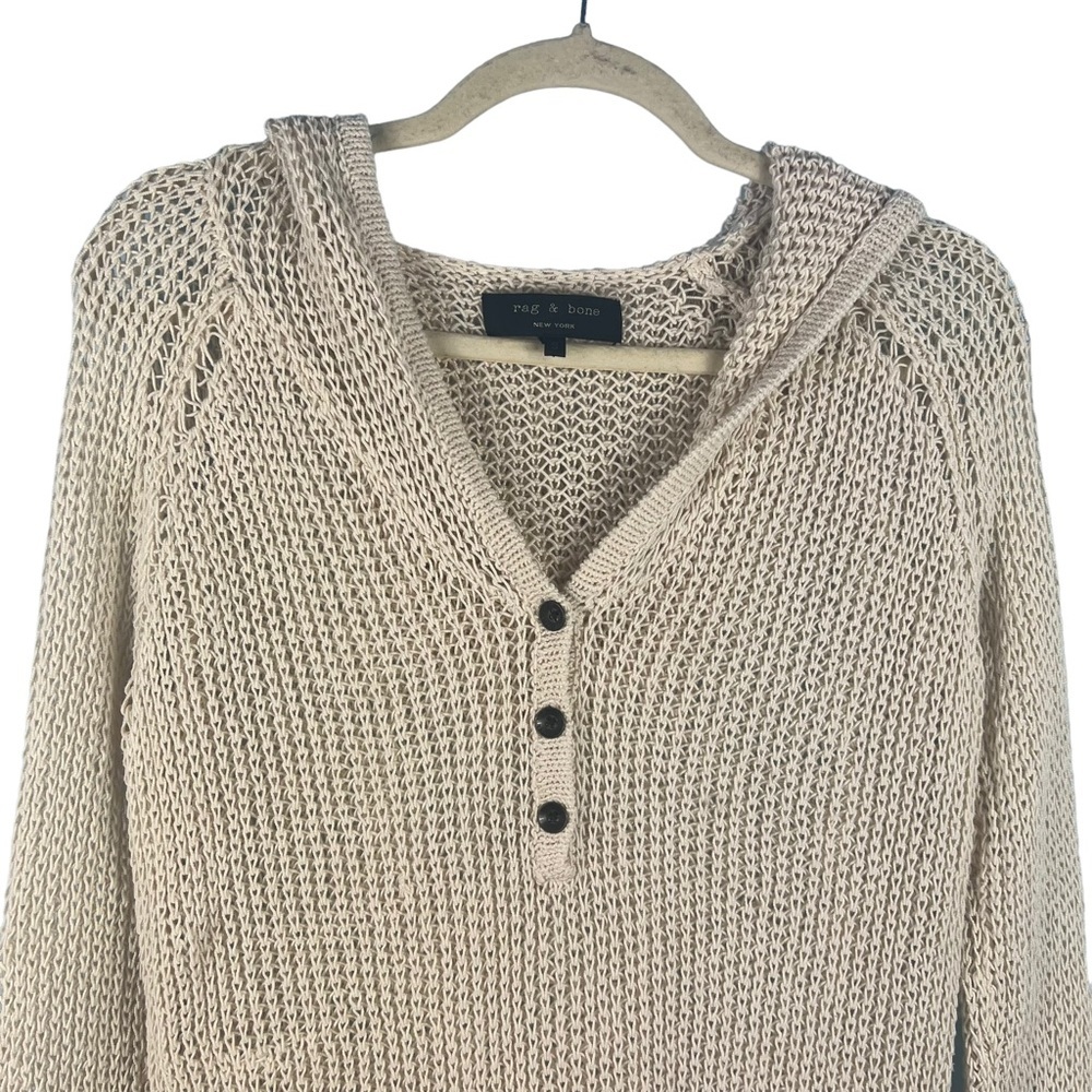 Rag & Bone Beige Knit Henley Hoodie Sweater Women’s Size Small Casual Pullover - Picture 2 of 9